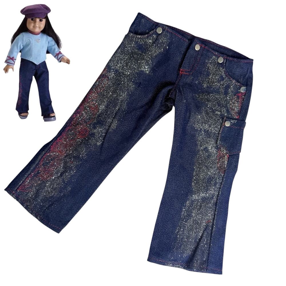 American Girl Doll Blue Jeans Denim Glitter Jean Outfit Accessory Embroidered